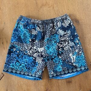 Johnny Was Blue Floral Swim Trunks - Medium - NWOT